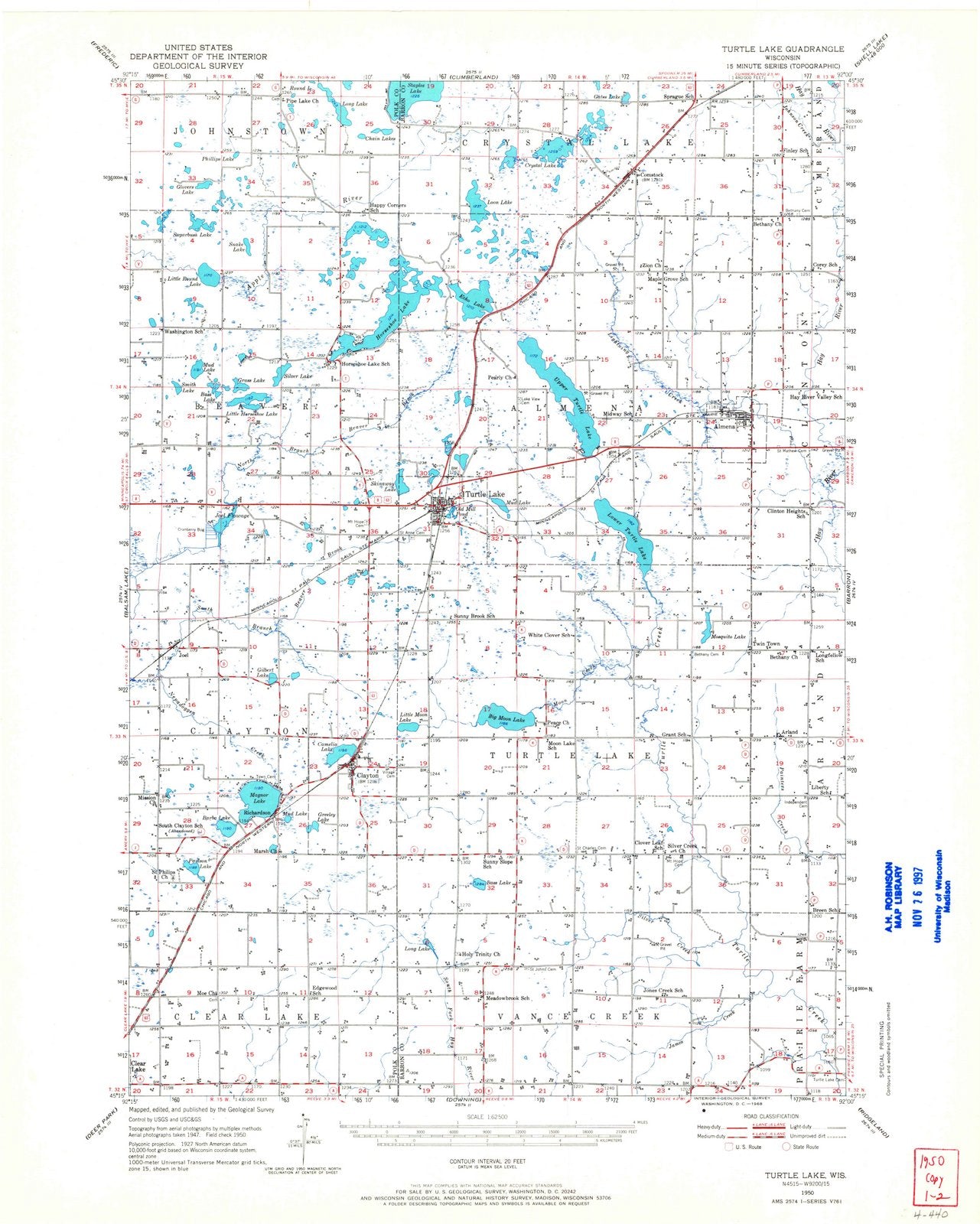 1950 Turtle Lake, WI - Wisconsin - USGS Topographic Map