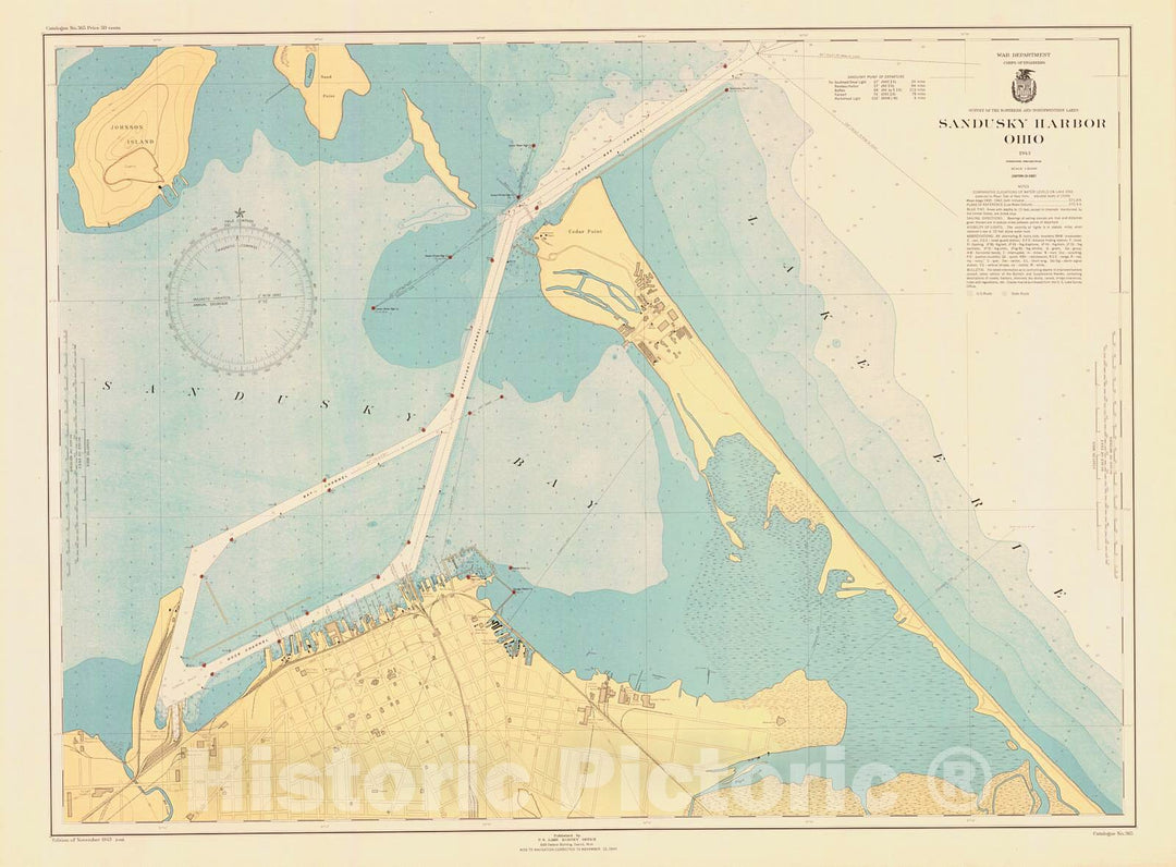 Historic Nautical Map - Sandusky Harbor, 1943 NOAA Chart - Ohio (OH) - Vintage Wall Art