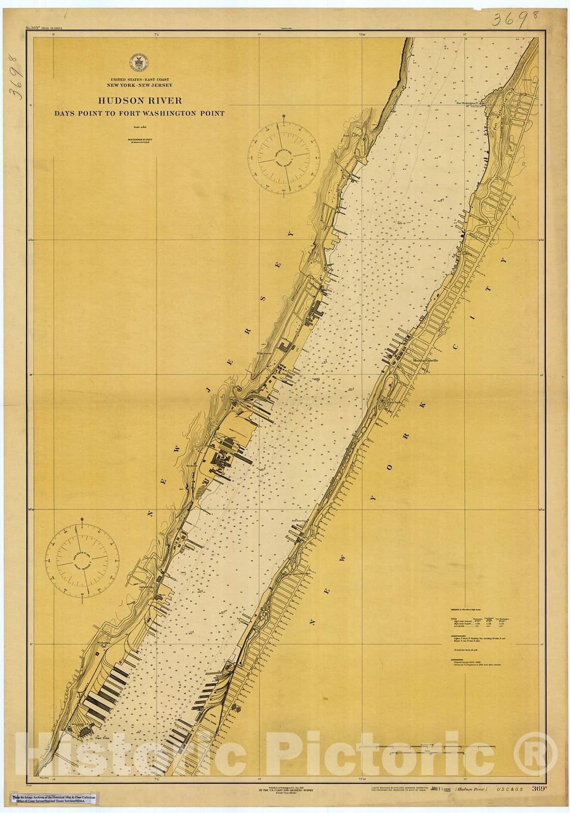 Historic Nautical Map - Hudson River, 1925 NOAA Chart - New York (NY) - Vintage Wall Art