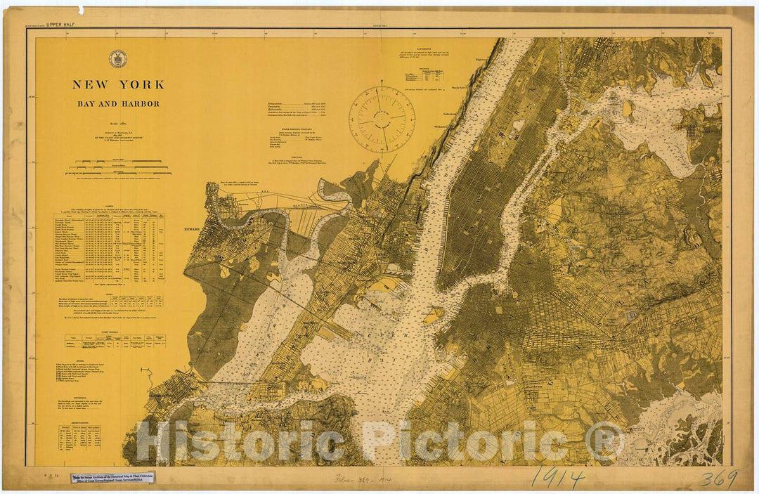 Historic Nautical Map - New York Bay & Harbor, Ny - Upper Half, 1914 NOAA Chart - New York (NY) - Vintage Wall Art