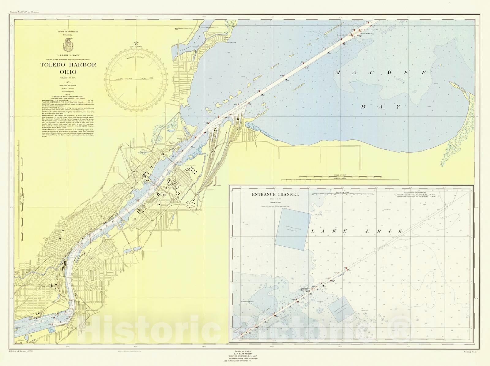 Historic Nautical Map - Toledo Harbor, Ohio, 1953 NOAA Chart - Ohio (OH) - Vintage Wall Art