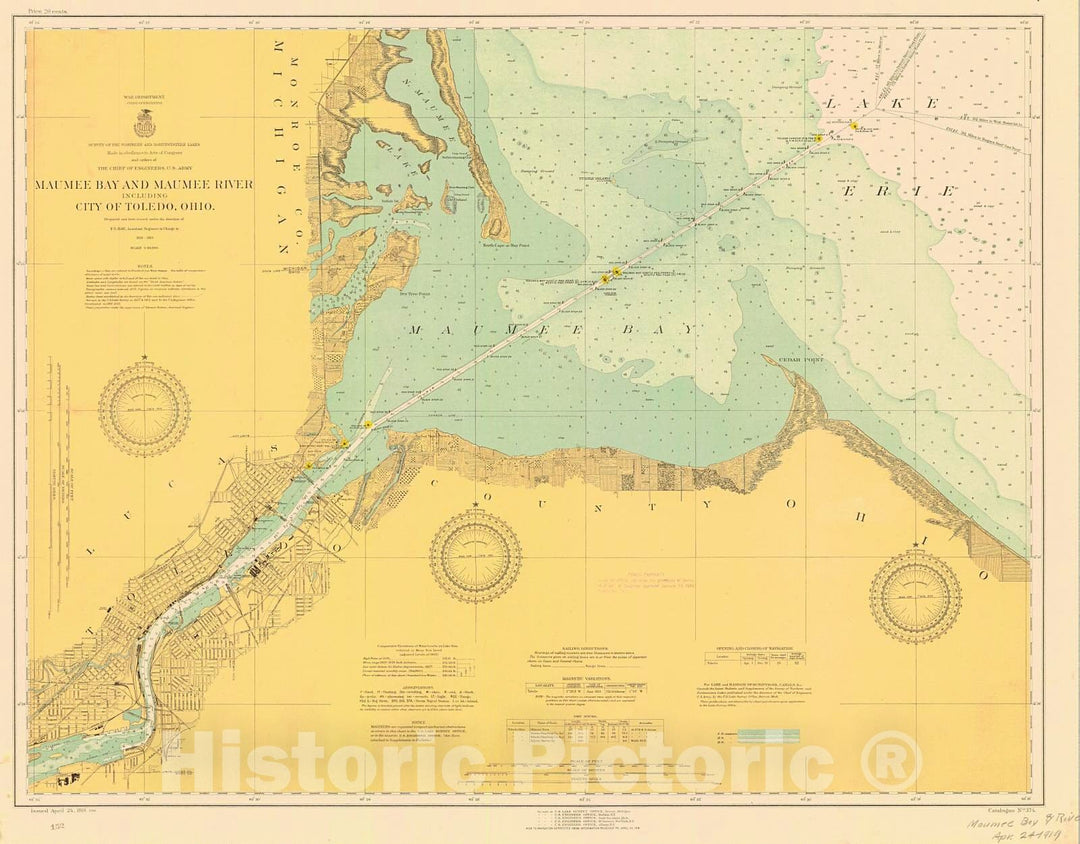 Historic Nautical Map - Maumee Bay And Maumee River Including City Of Toledo, Ohio, 1919 NOAA Chart - Ohio, Michigan (OH, MI) - Vintage Wall Art