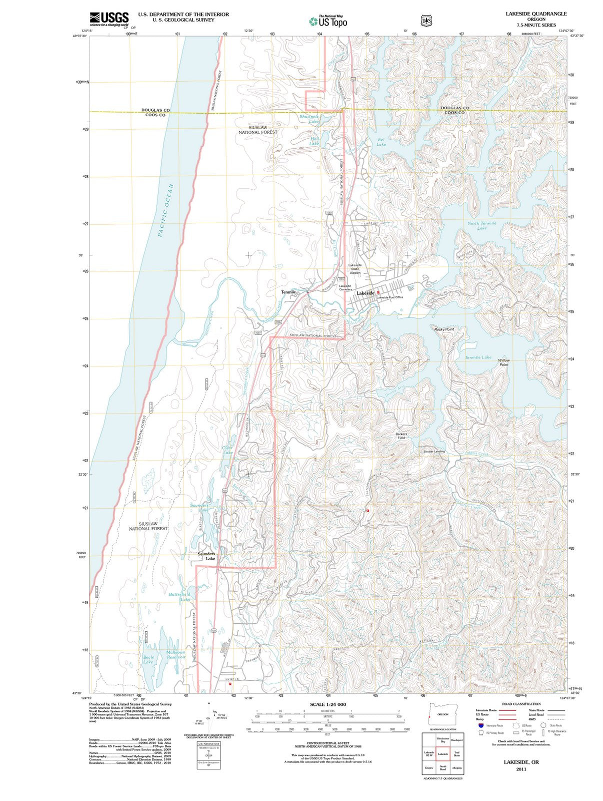 2011 Lakeside, OR - Oregon - USGS Topographic Map