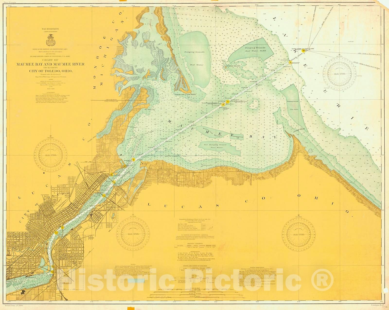 Historic Nautical Map - Maumee Bay And Maumee River Including City Of Toledo Ohio, 1906 NOAA Chart - Ohio, Michigan (OH, MI) - Vintage Wall Art