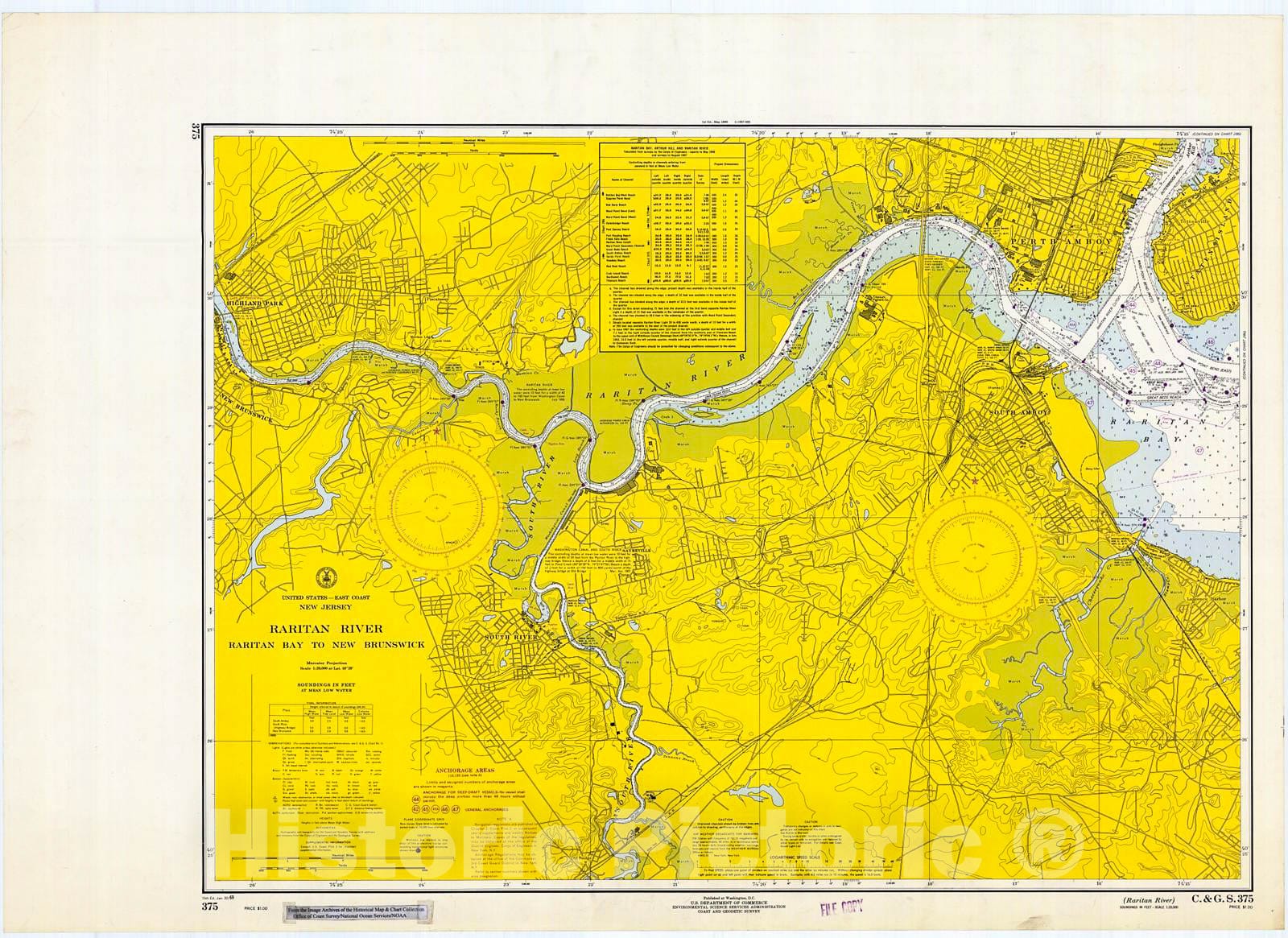 Historic Nautical Map - Raritan River, 1969 NOAA Chart - New Jersey (NJ) - Vintage Wall Art