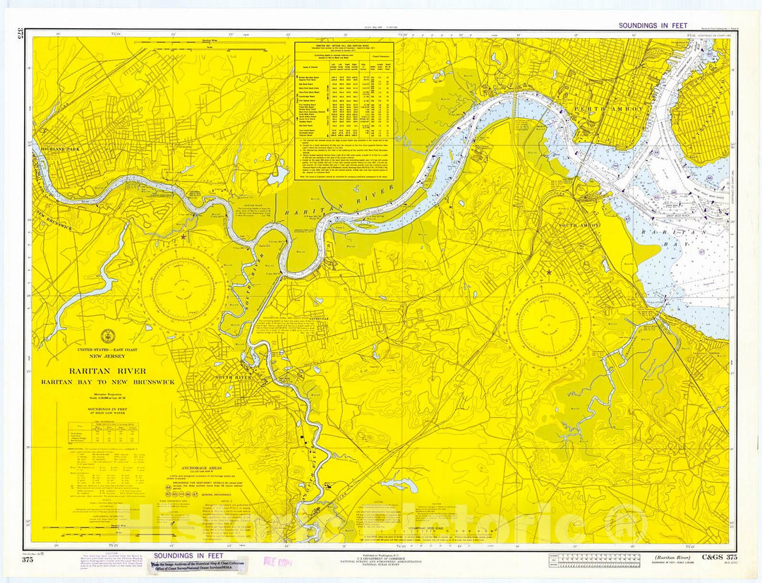 Historic Nautical Map - Raritan River, 1972 NOAA Chart - New Jersey (NJ) - Vintage Wall Art