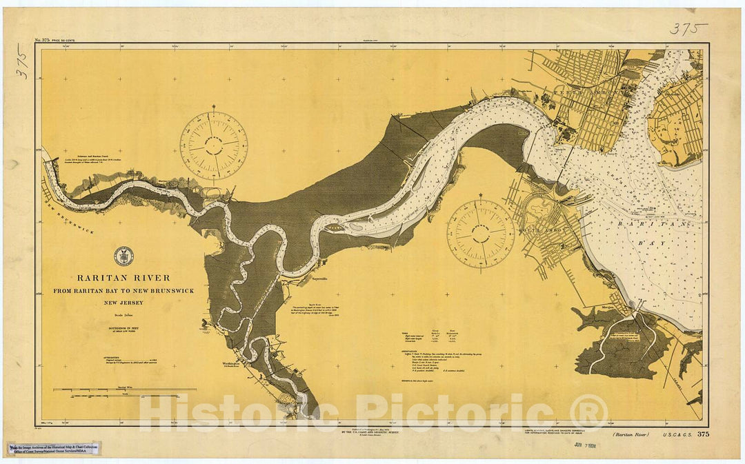 Historic Nautical Map - Raritan River, Nj, 1924 NOAA Chart - New Jersey (NJ) - Vintage Wall Art