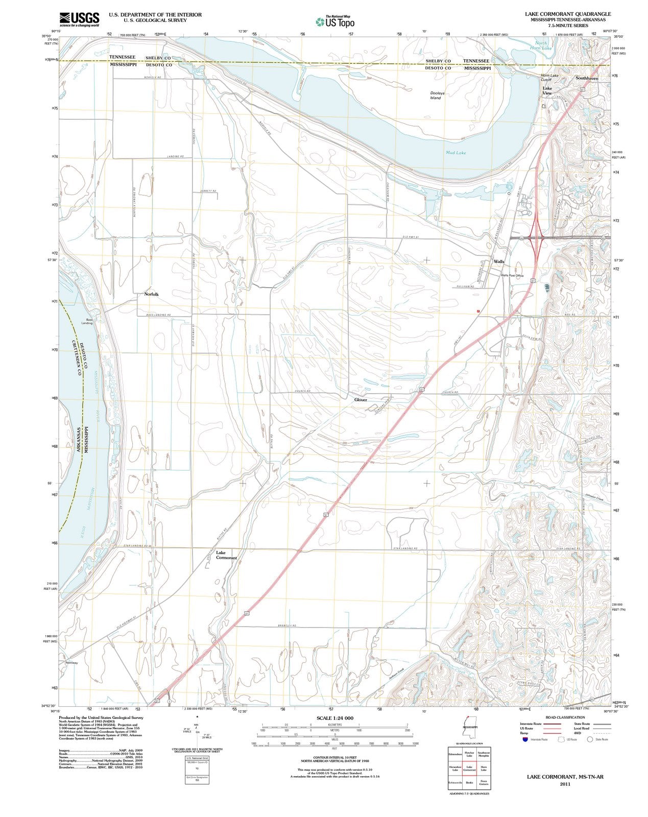 2011 Lake Cormorant, MS - Mississippi - USGS Topographic Map