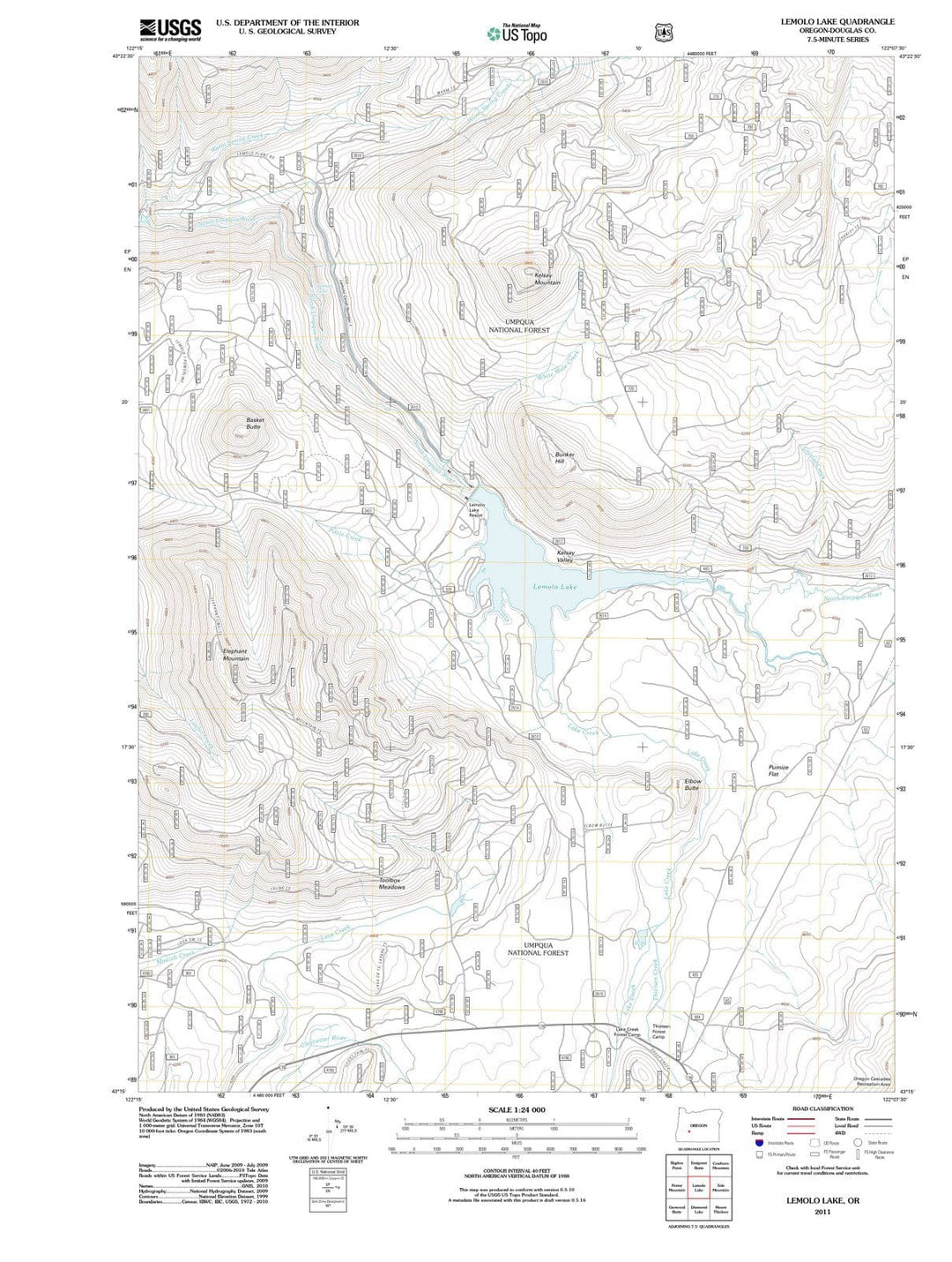 2011 Lemolo Lake, OR - Oregon - USGS Topographic Map