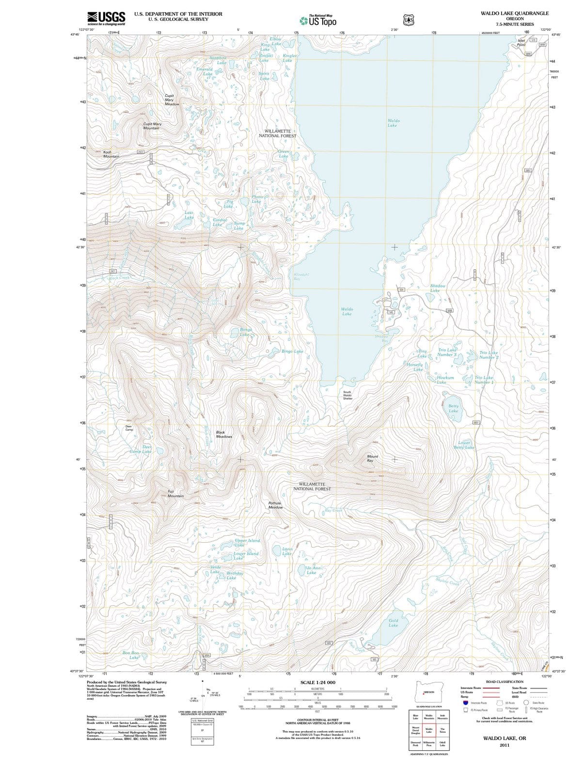 2011 Waldo Lake, OR - Oregon - USGS Topographic Map