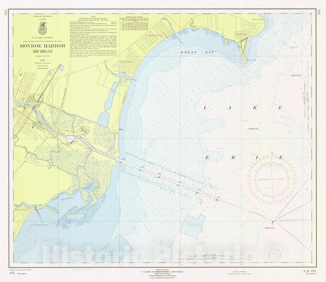 Historic Nautical Map - Monroe Harbor, 1959 NOAA Chart - Michigan (MI) - Vintage Wall Art