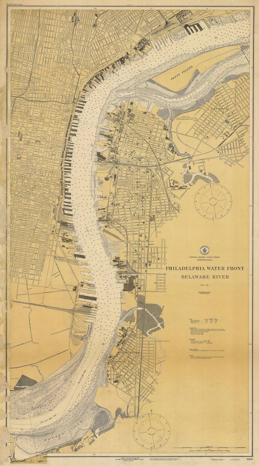 Historic Nautical Map - Philadephia Water Front, Delaware River, 1924 NOAA Chart - Pennsylvania (PA) - Vintage Wall Art