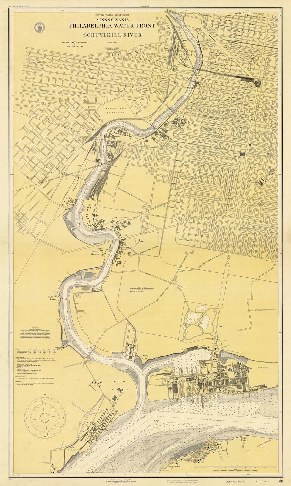 Historic Nautical Map - Philadelphia Water Front, Schuykill River, 1925 NOAA Chart - Pennsylvania (PA) - Vintage Wall Art