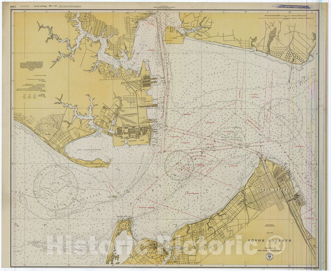 Historic Nautical Map - Hampton Roads, 1930 NOAA Chart - Virginia (VA) - Vintage Wall Art