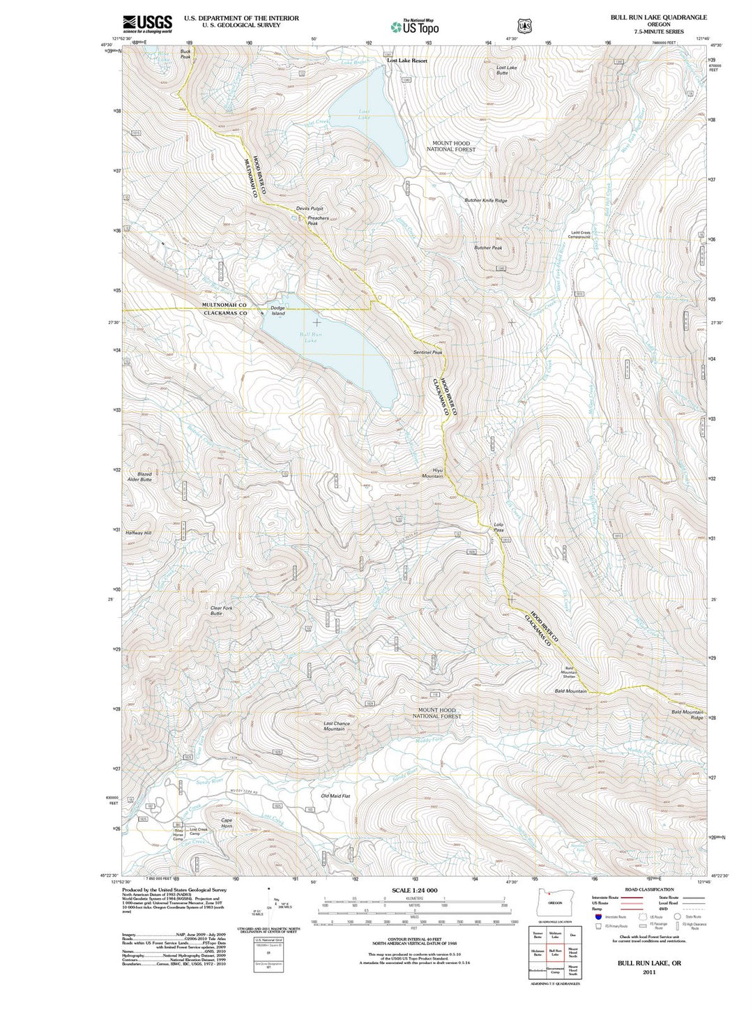 2011 Bull Run Lake, OR - Oregon - USGS Topographic Map