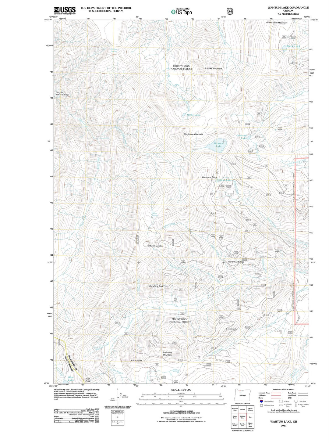 2011 Wahtum Lake, OR - Oregon - USGS Topographic Map