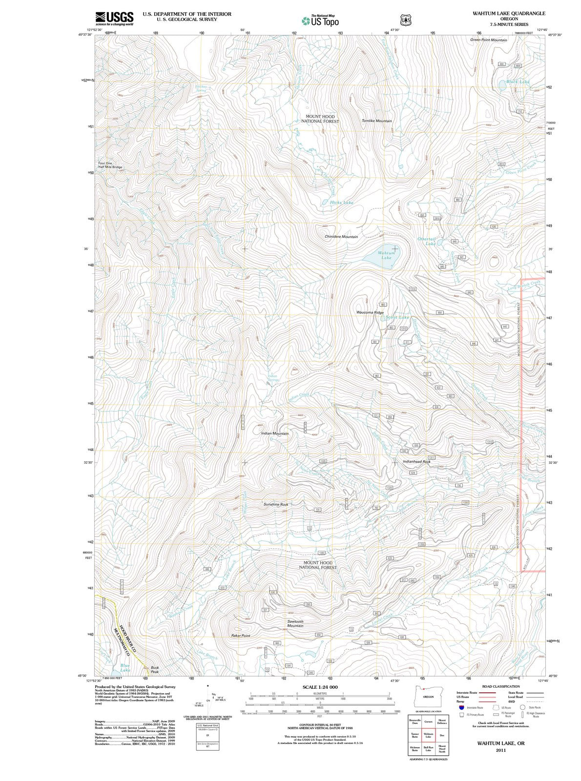 2011 Wahtum Lake, OR - Oregon - USGS Topographic Map