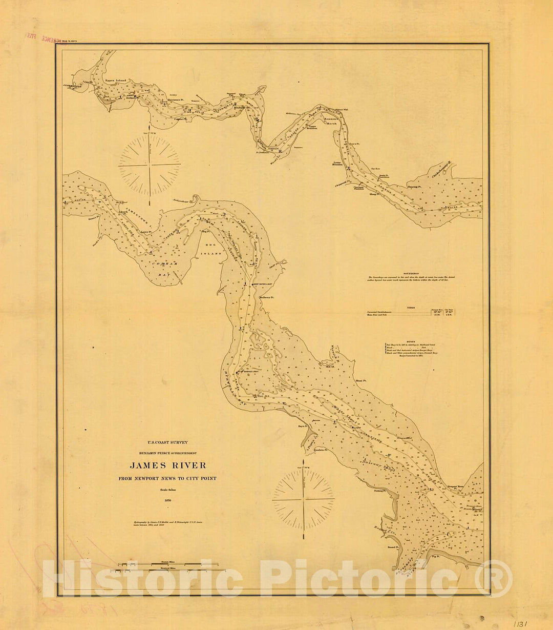 Historic Nautical Map - James River From Newport News To City Point, 1870 NOAA Chart - Virginia (VA) - Vintage Wall Art