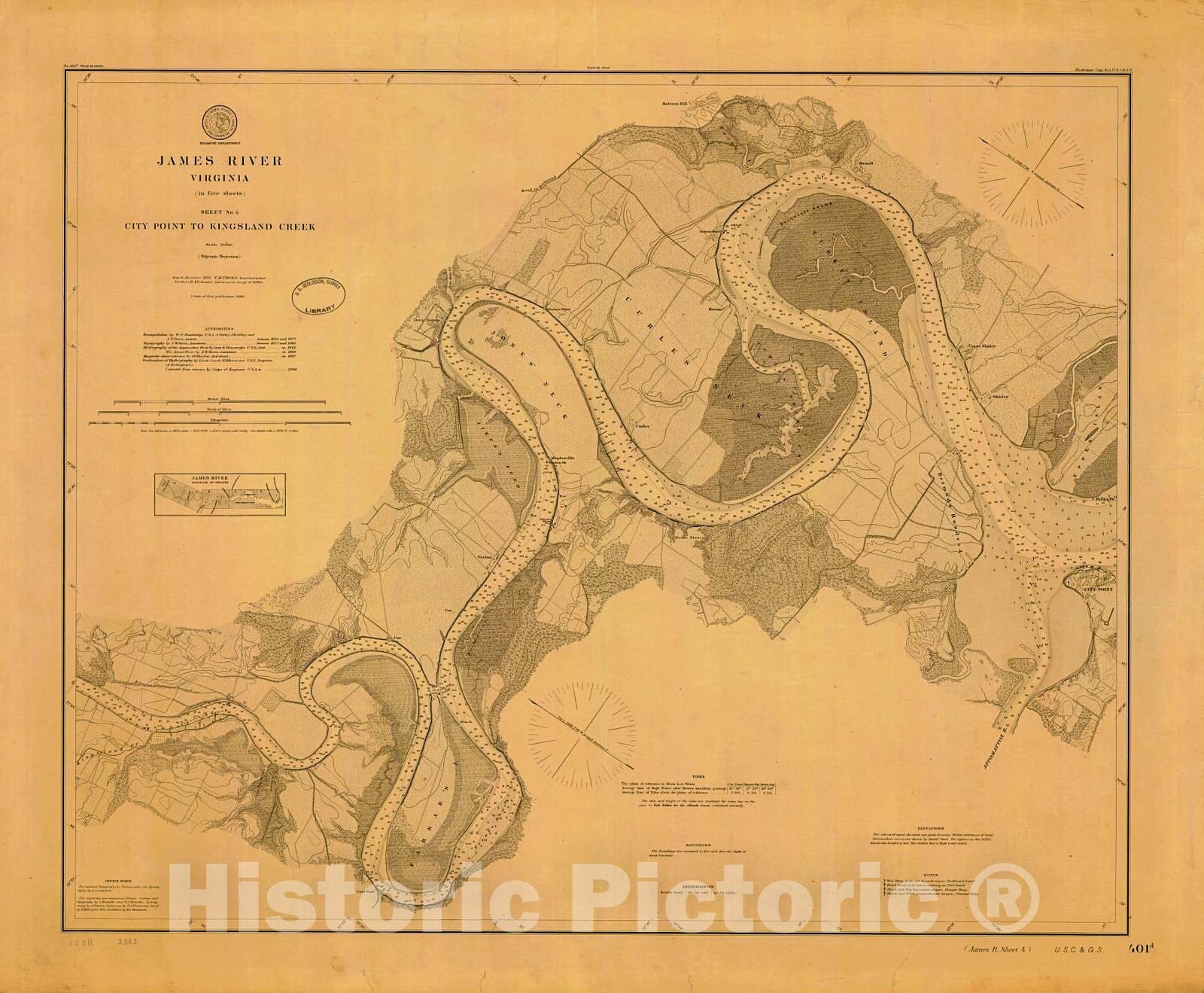 Historic Nautical Map - James River City Point To Kingsland Creek Sheet No. 4, 1888 NOAA Chart - Virginia (VA) - Vintage Wall Art