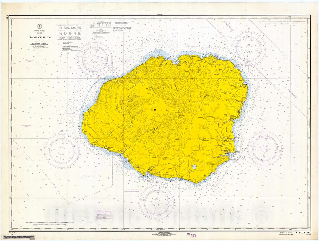 Historic Nautical Map - Island Of Kauai, 1969 NOAA Chart - Hawaii (HI) - Vintage Wall Art