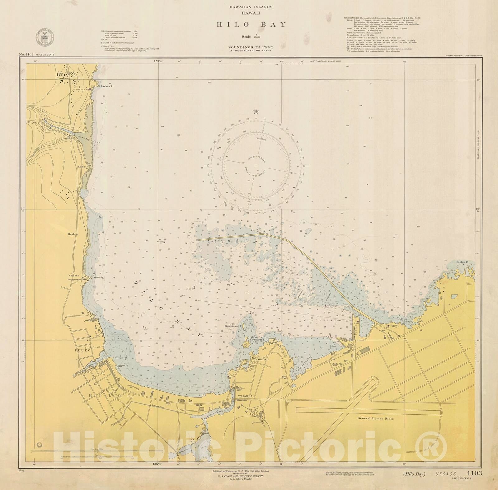 Historic Nautical Map - Hilo Bay, 1948 NOAA Chart - Hawaii (HI) - Vintage Wall Art