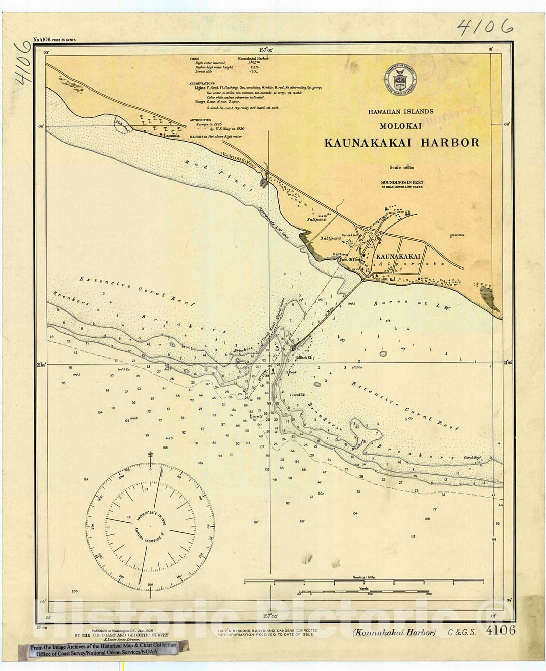 Historic Nautical Map - Kaunakakai Harbor, 1926 NOAA Chart - Hawaii (HI) - Vintage Wall Art