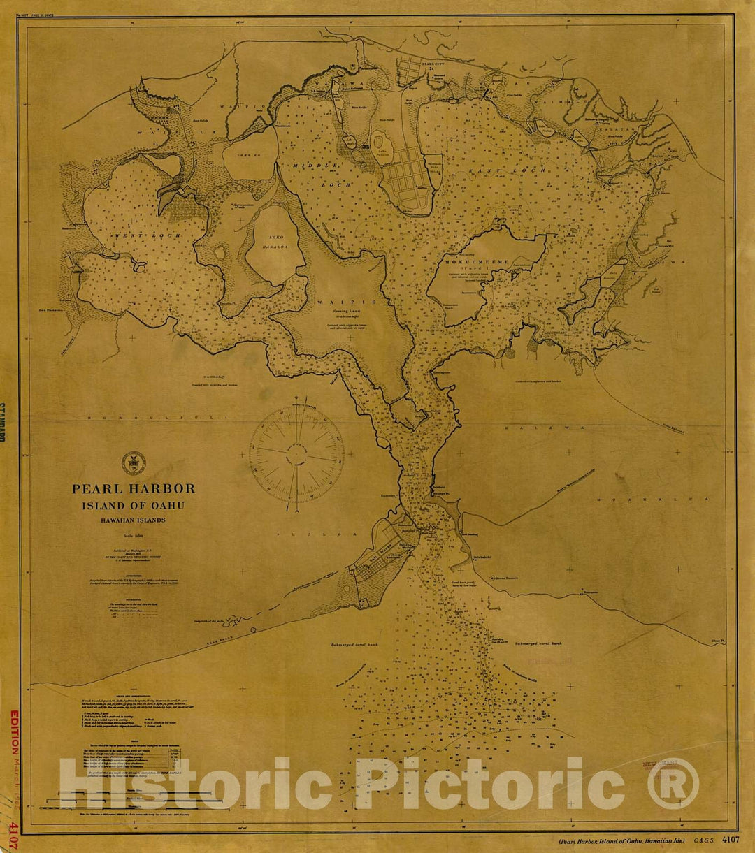 Historic Nautical Map - Pearl Harbor, 1905 NOAA Chart - Hawaii (HI) - Vintage Wall Art