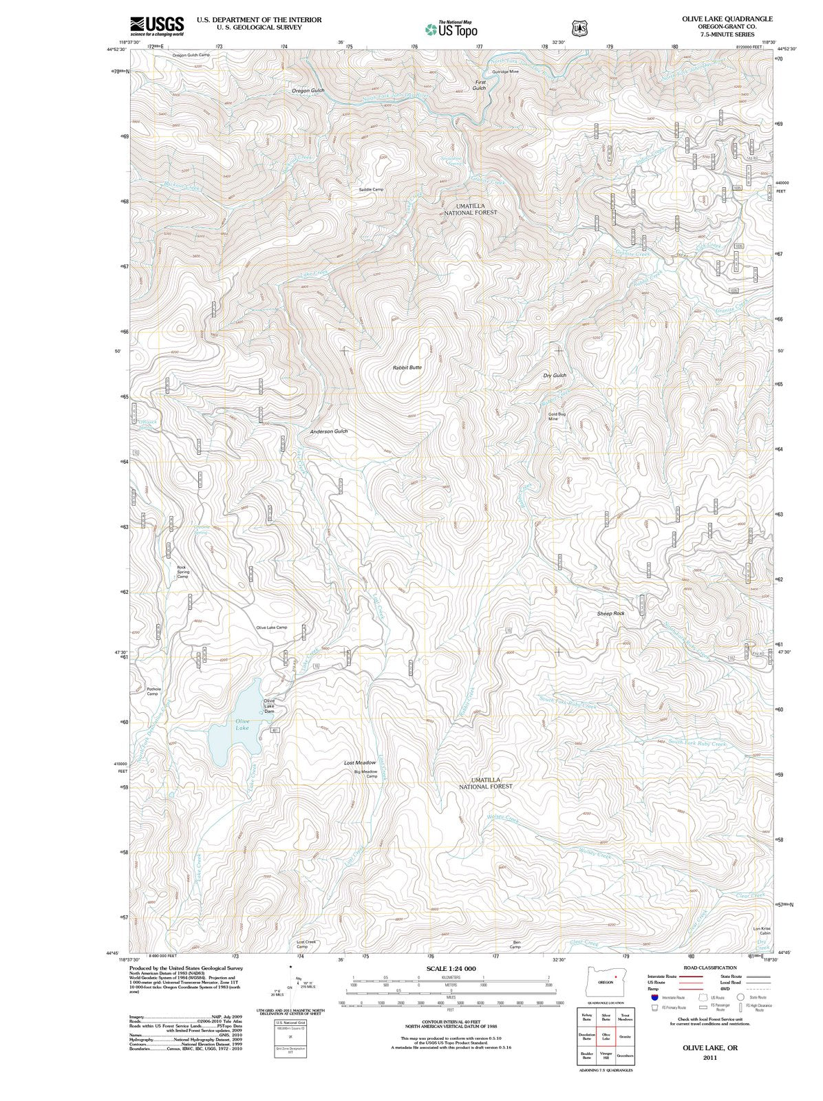 2011 Olive Lake, OR - Oregon - USGS Topographic Map