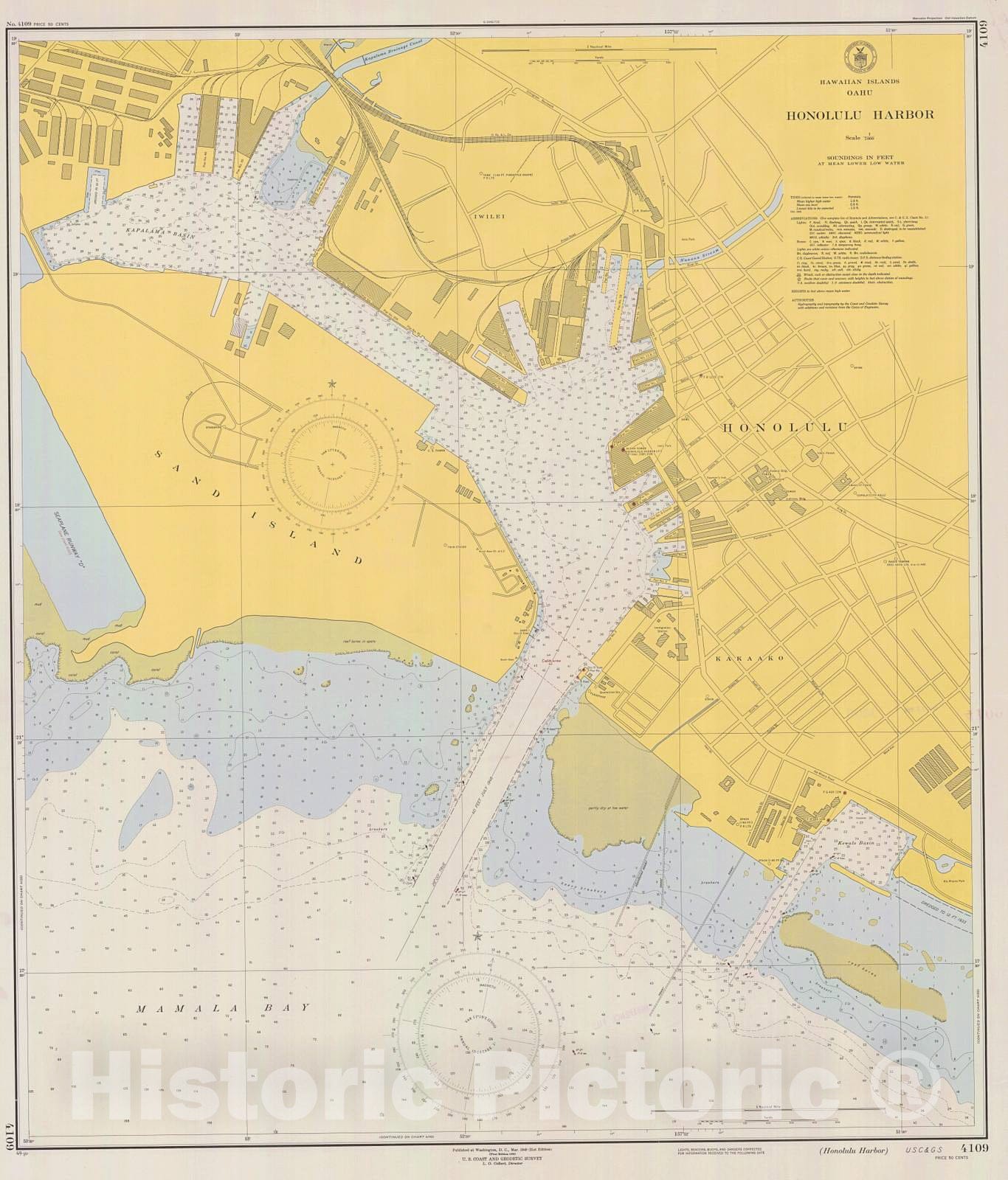 Historic Nautical Map - Honolulu Harbor, 1949 NOAA Chart - Hawaii (HI) - Vintage Wall Art