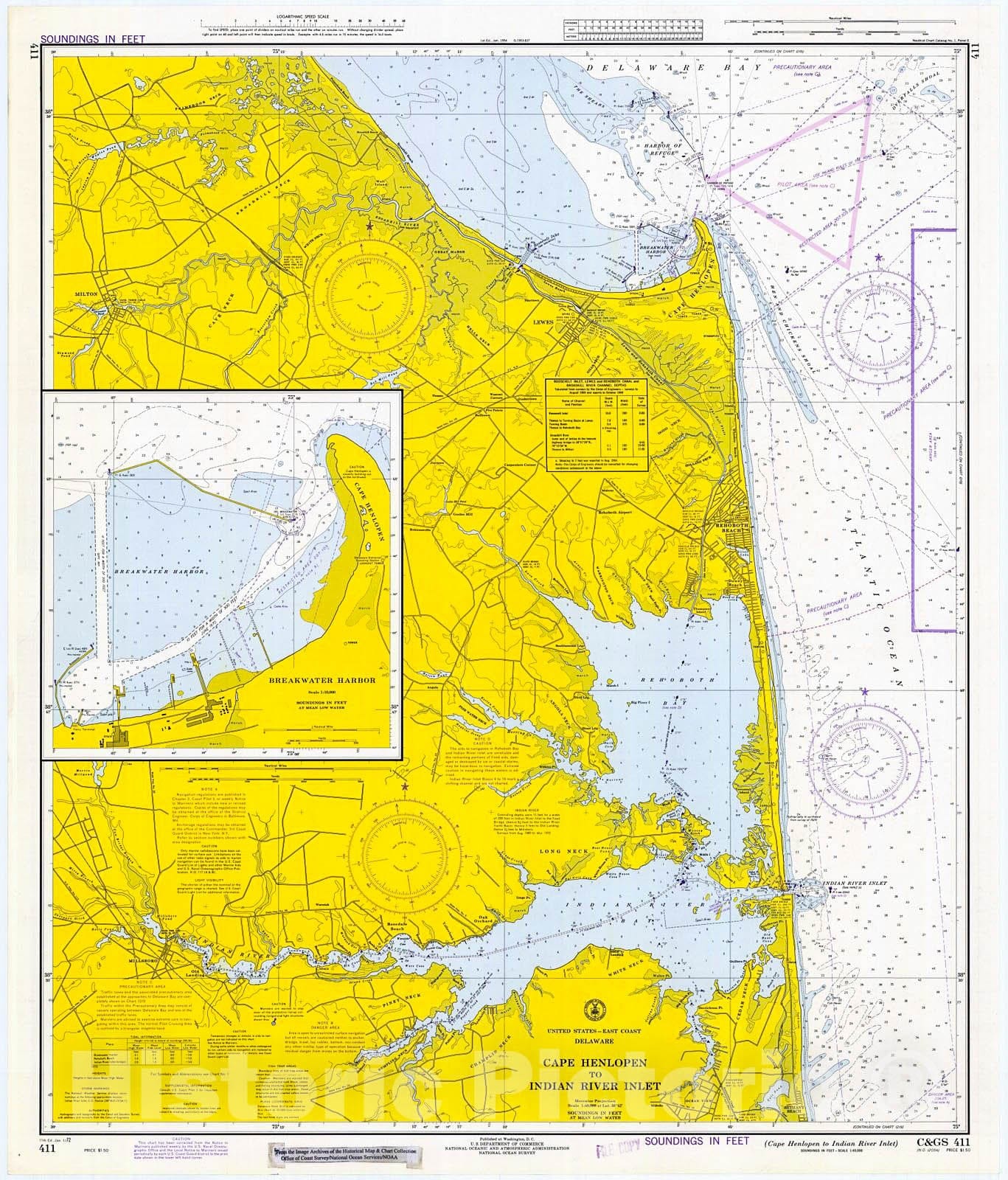 Historic Nautical Map - Cape Henlopen To Indian River Inlet, 1972 NOAA Chart - Delaware (DE) - Vintage Wall Art