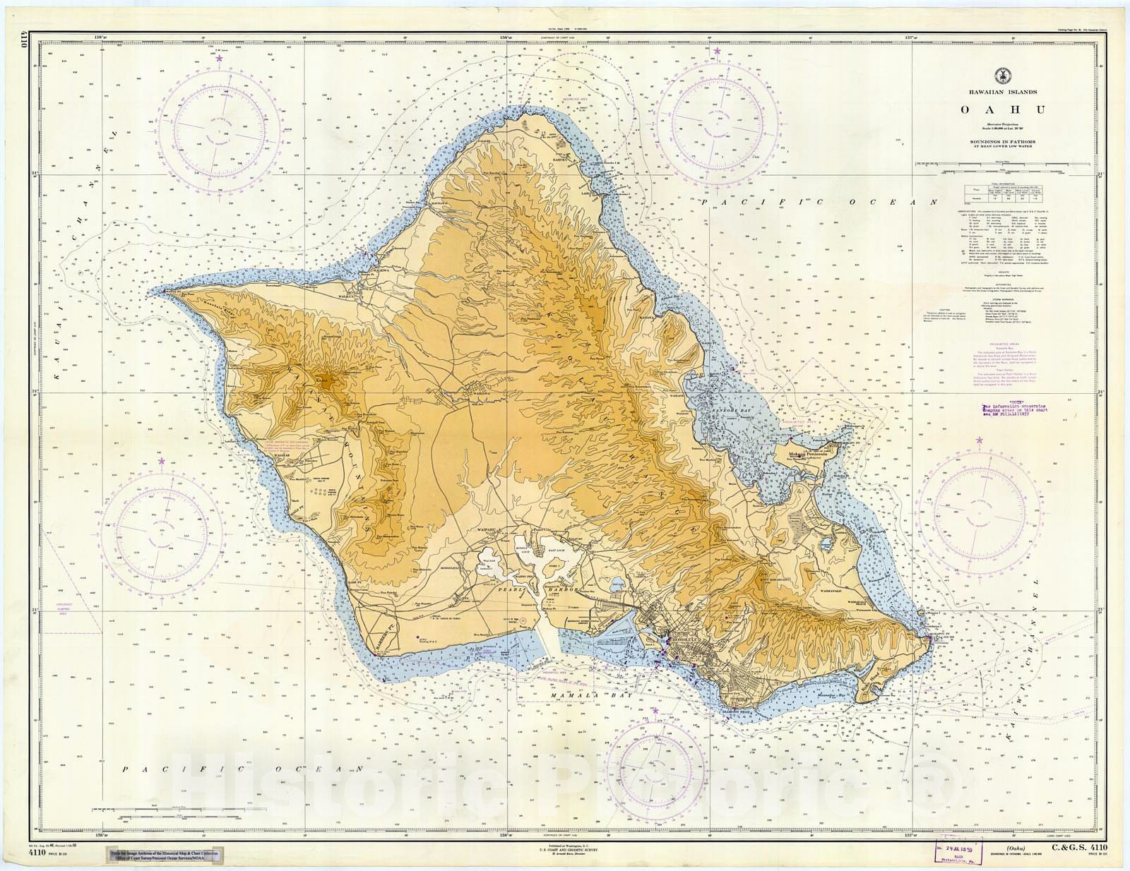 Historic Nautical Map - Oahu, 1959 NOAA Chart - Hawaii (HI) - Vintage Wall Art