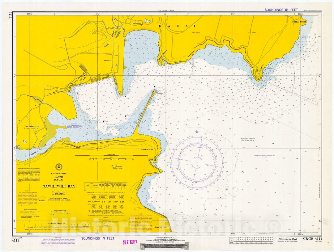 Historic Nautical Map - Kauai : Nawiliwili Bay, 1974 NOAA Chart - Hawaii (HI) - Vintage Wall Art