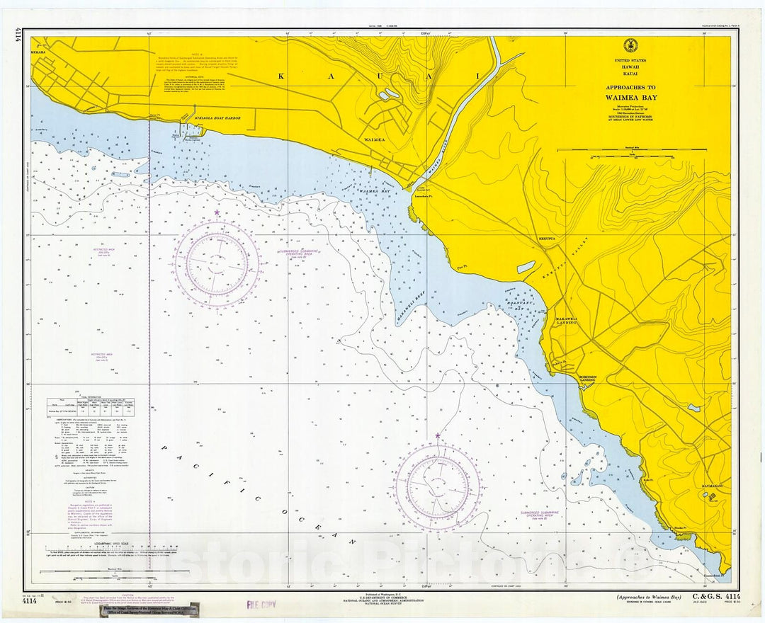 Historic Nautical Map - Kauai : Approach To Waimea, 1971 NOAA Chart - Hawaii (HI) - Vintage Wall Art