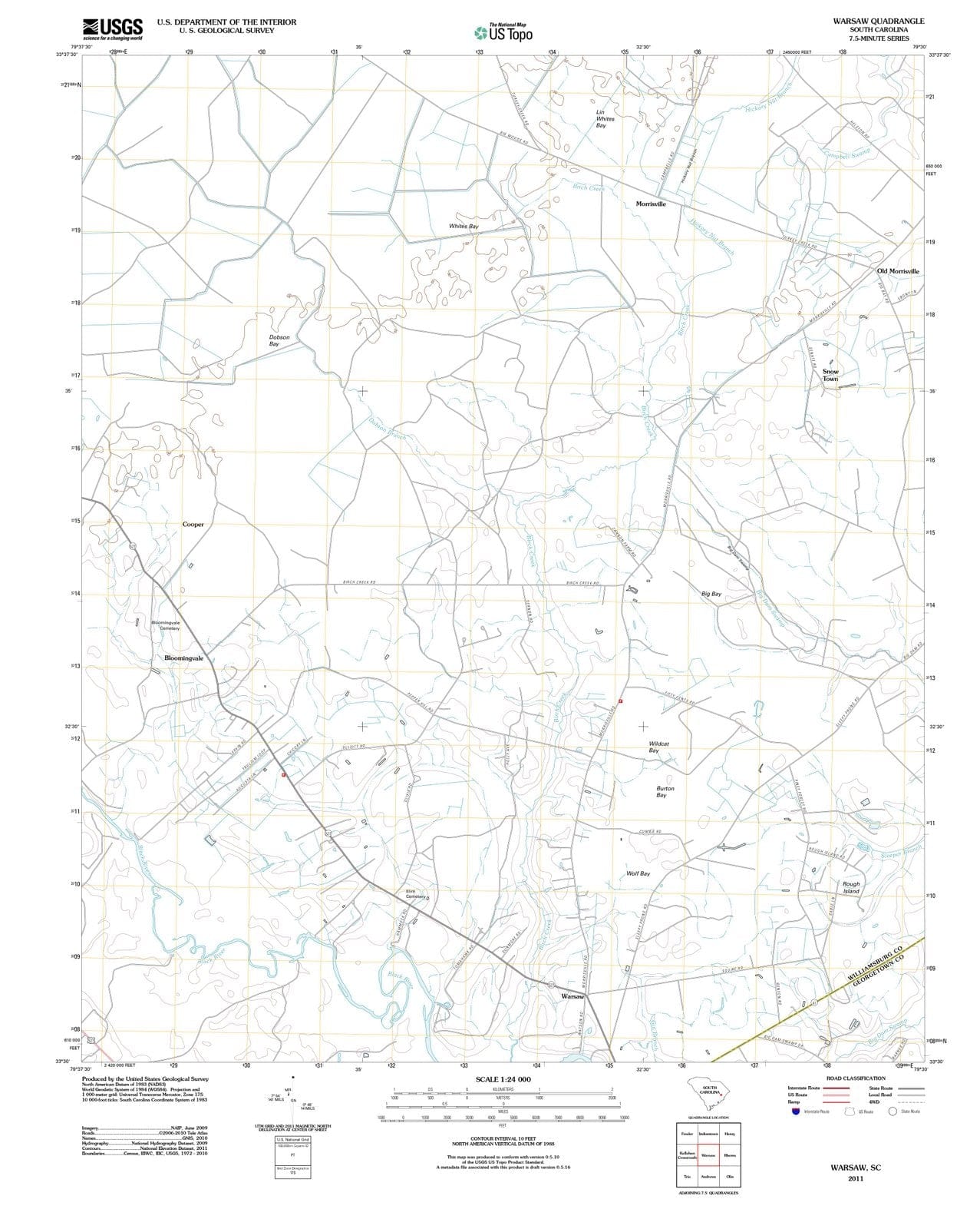 2011 Warsaw, SC - South Carolina - USGS Topographic Map