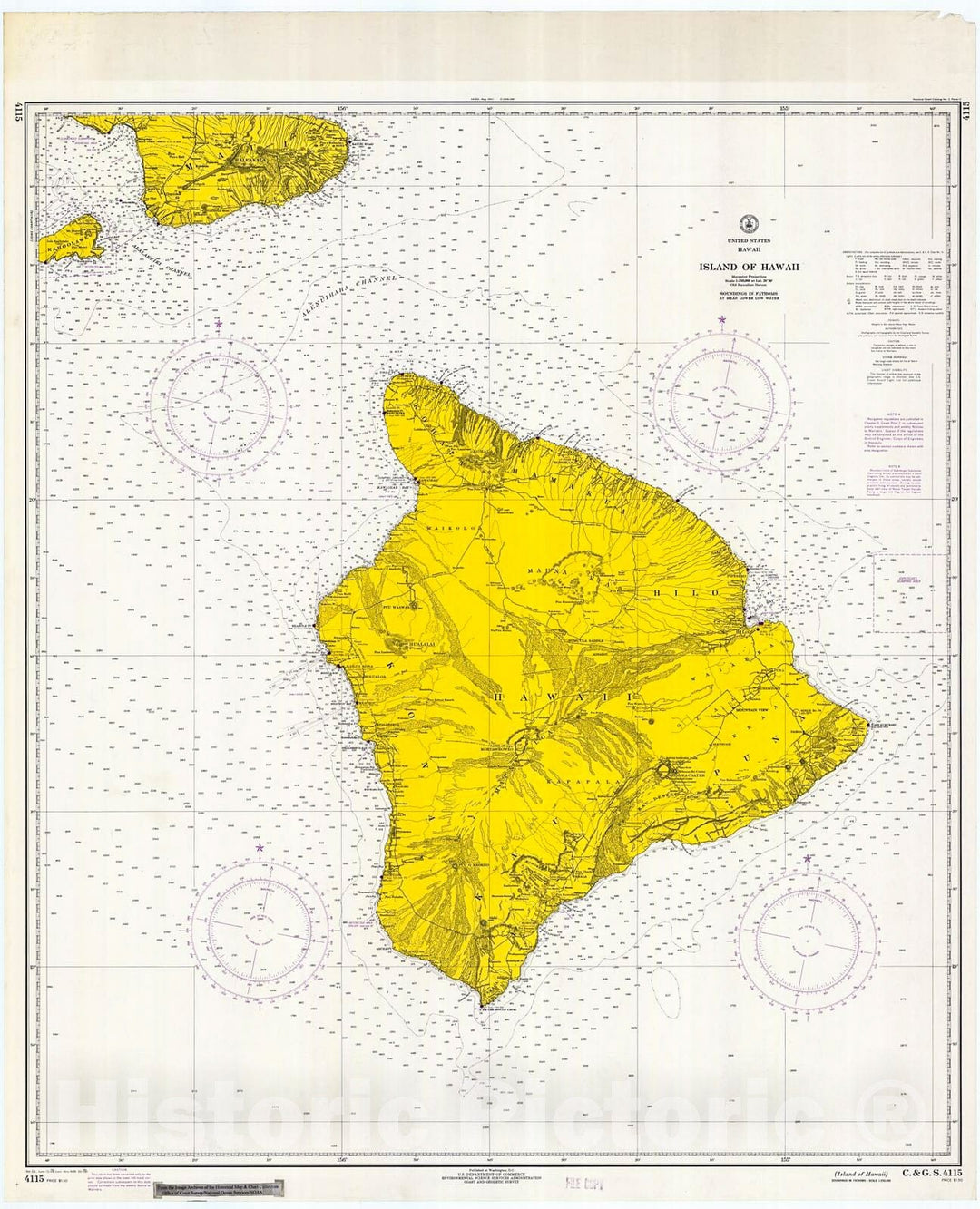 Historic Nautical Map - Island Of Hawaii, 1970 NOAA Chart - Hawaii (HI) - Vintage Wall Art