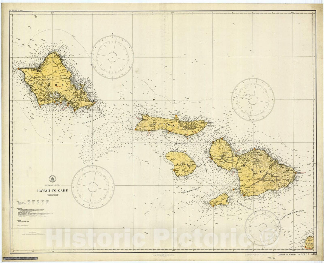 Historic Nautical Map - Hawaii To Oahu, 1929 NOAA Chart - Hawaii (HI) - Vintage Wall Art