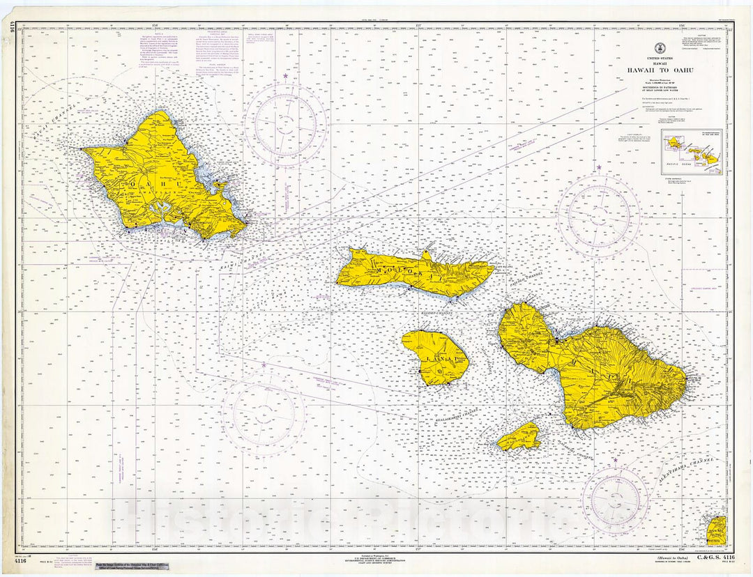 Historic Nautical Map - Hawaii To Oahu, 1969 NOAA Chart - Hawaii (HI) - Vintage Wall Art