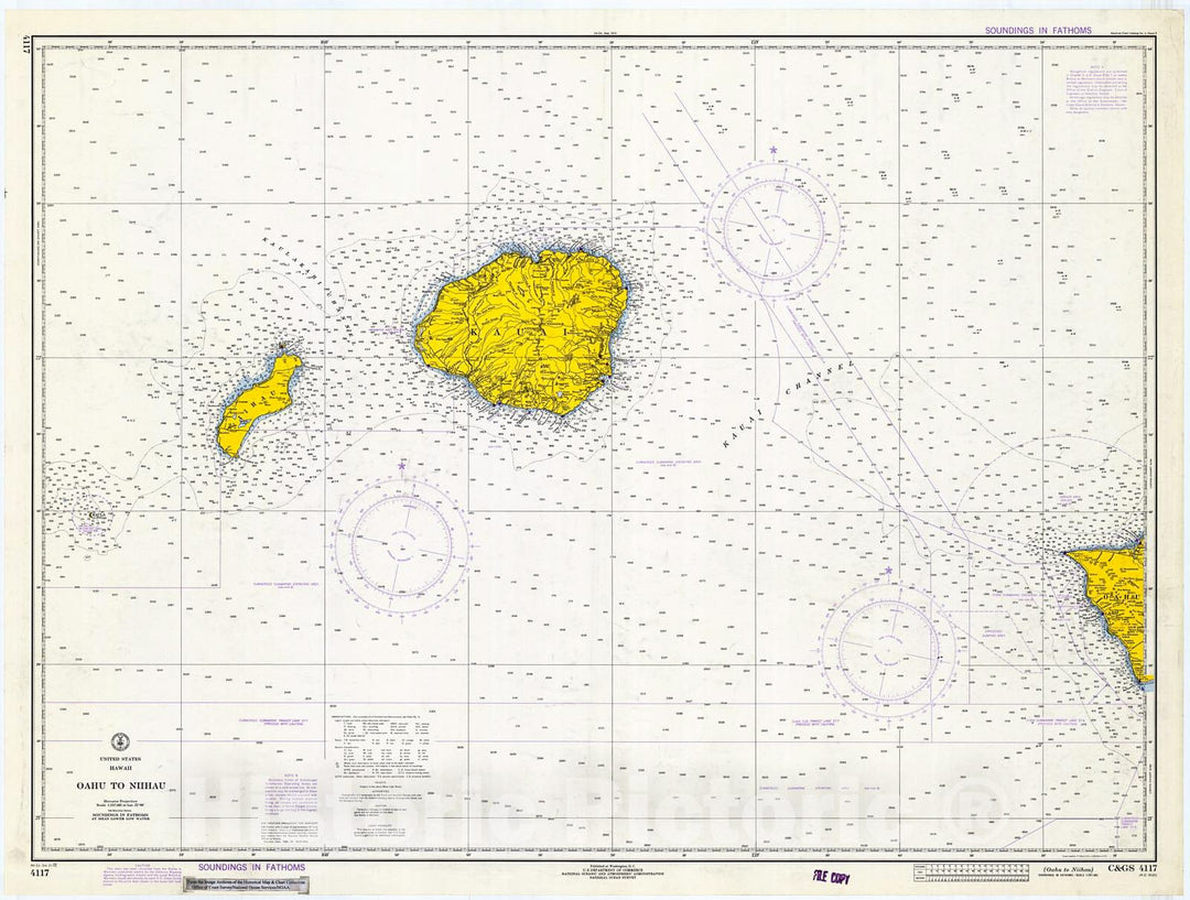 Historic Nautical Map - Oahu To Niihau, 1972 NOAA Chart - Hawaii (HI) - Vintage Wall Art