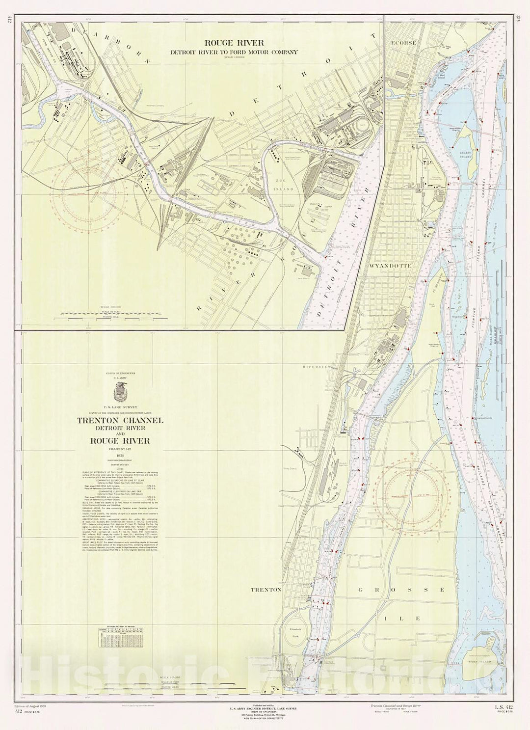 Historic Nautical Map - Trenton Channel And Rouge River, 1959 NOAA Chart - Michigan (MI) - Vintage Wall Art