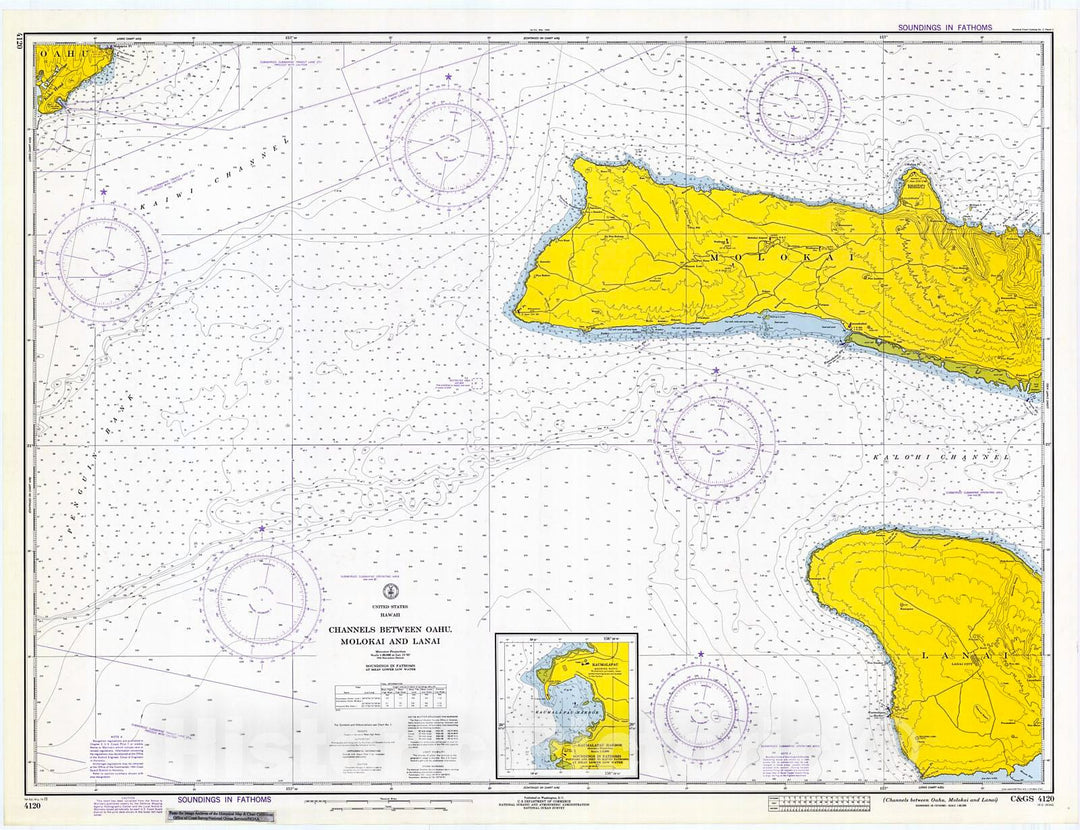 Historic Nautical Map - Channels Between Oahu, Molokai And Lanai, 1973 NOAA Chart - Hawaii (HI) - Vintage Wall Art