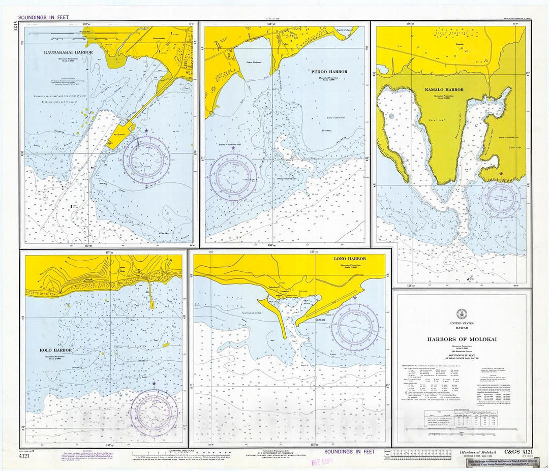 Historic Nautical Map - Harbors Of Molokai, 1974 NOAA Chart - Hawaii (HI) - Vintage Wall Art