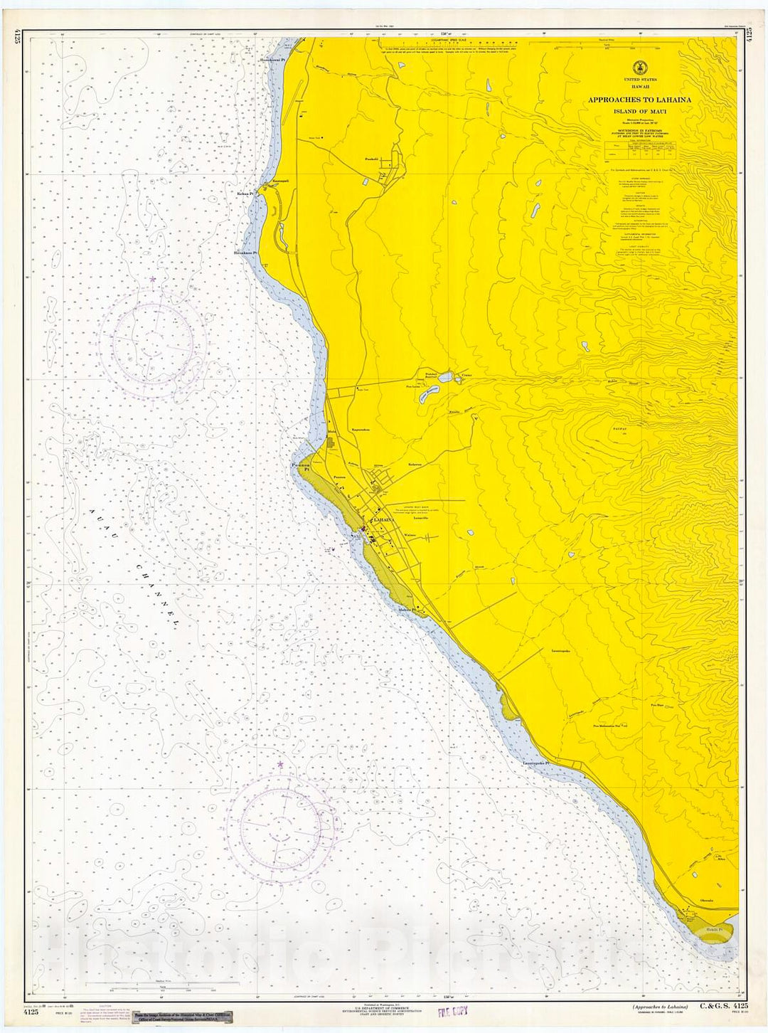 Historic Nautical Map - Approaches To Lahaina, 1969 NOAA Chart - Hawaii (HI) - Vintage Wall Art