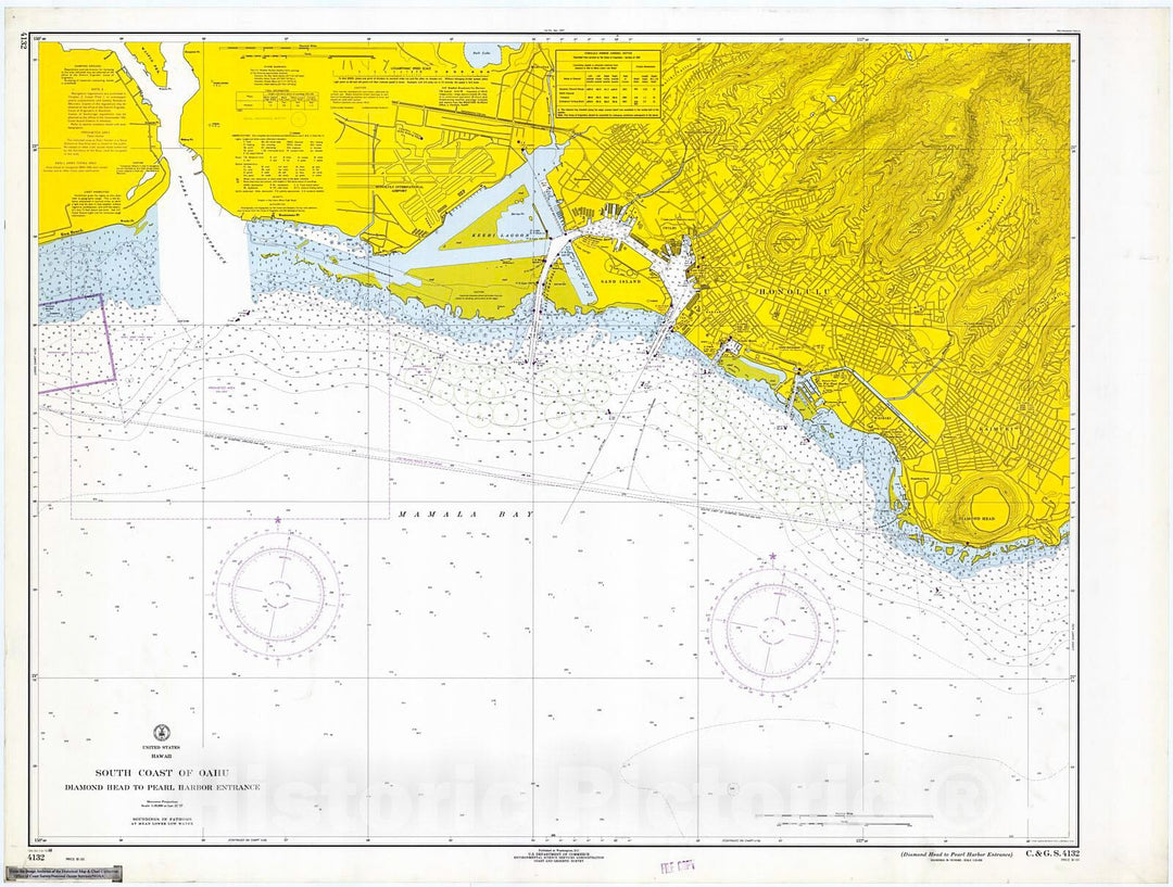 Historic Nautical Map - Diamond Head To Pearl Harbor Entrance, 1968 NOAA Chart - Hawaii (HI) - Vintage Wall Art