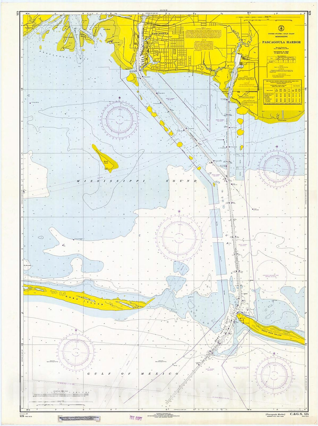 Historic Nautical Map - Pascagoula Harbor, 1967 NOAA Chart - Mississippi (MS) - Vintage Wall Art