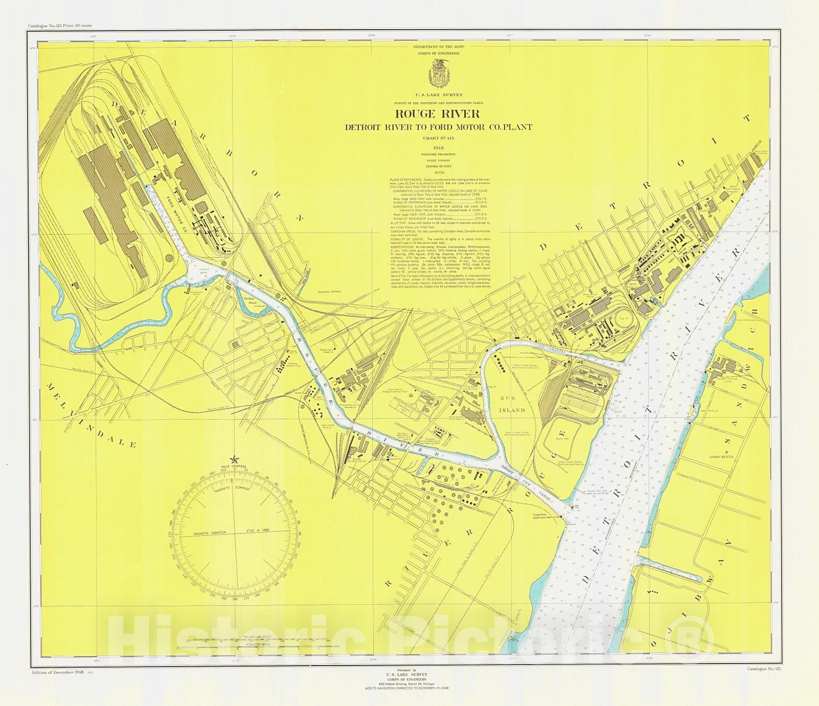 Historic Nautical Map - Rouge River Detroit River To Ford Motor Co Plant, 1948 NOAA Chart - Michigan (MI) - Vintage Wall Art