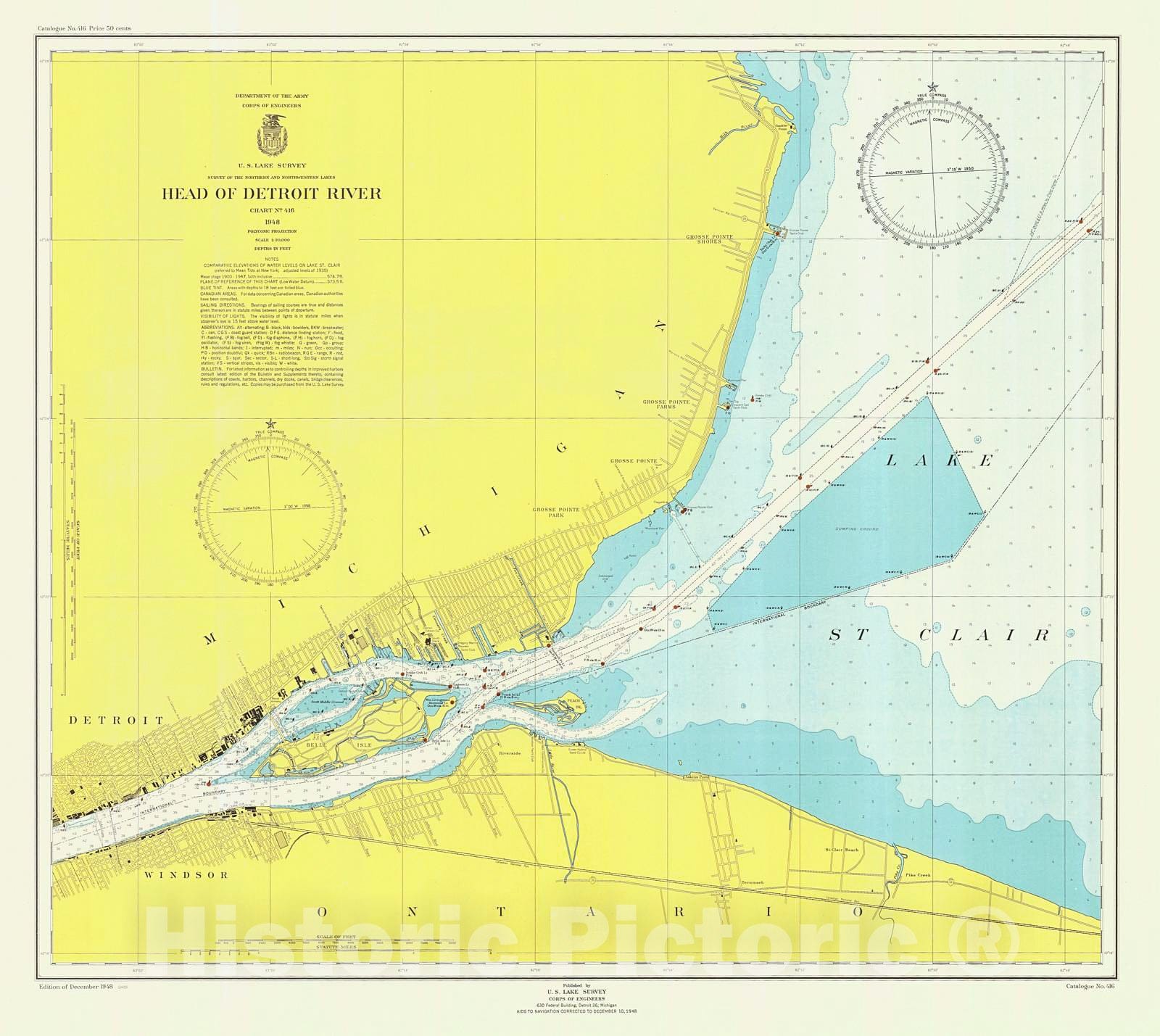 Historic Nautical Map - Head Of Detroit River, 1948 NOAA Chart - Michigan (MI) - Vintage Wall Art