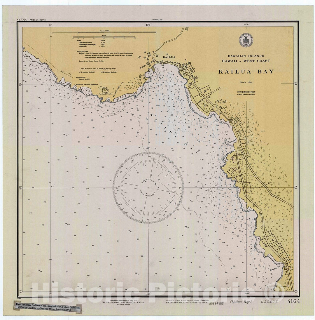 Historic Nautical Map - Kailua Bay, 1932 NOAA Chart - Hawaii (HI) - Vintage Wall Art