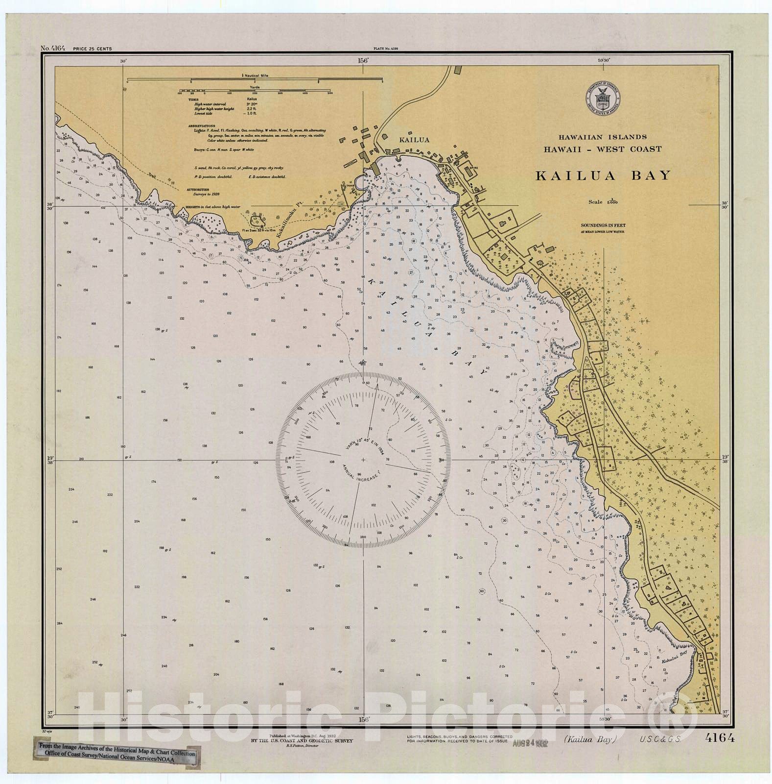 Historic Nautical Map - Kailua Bay, 1932 NOAA Chart - Hawaii (HI) - Vintage Wall Art