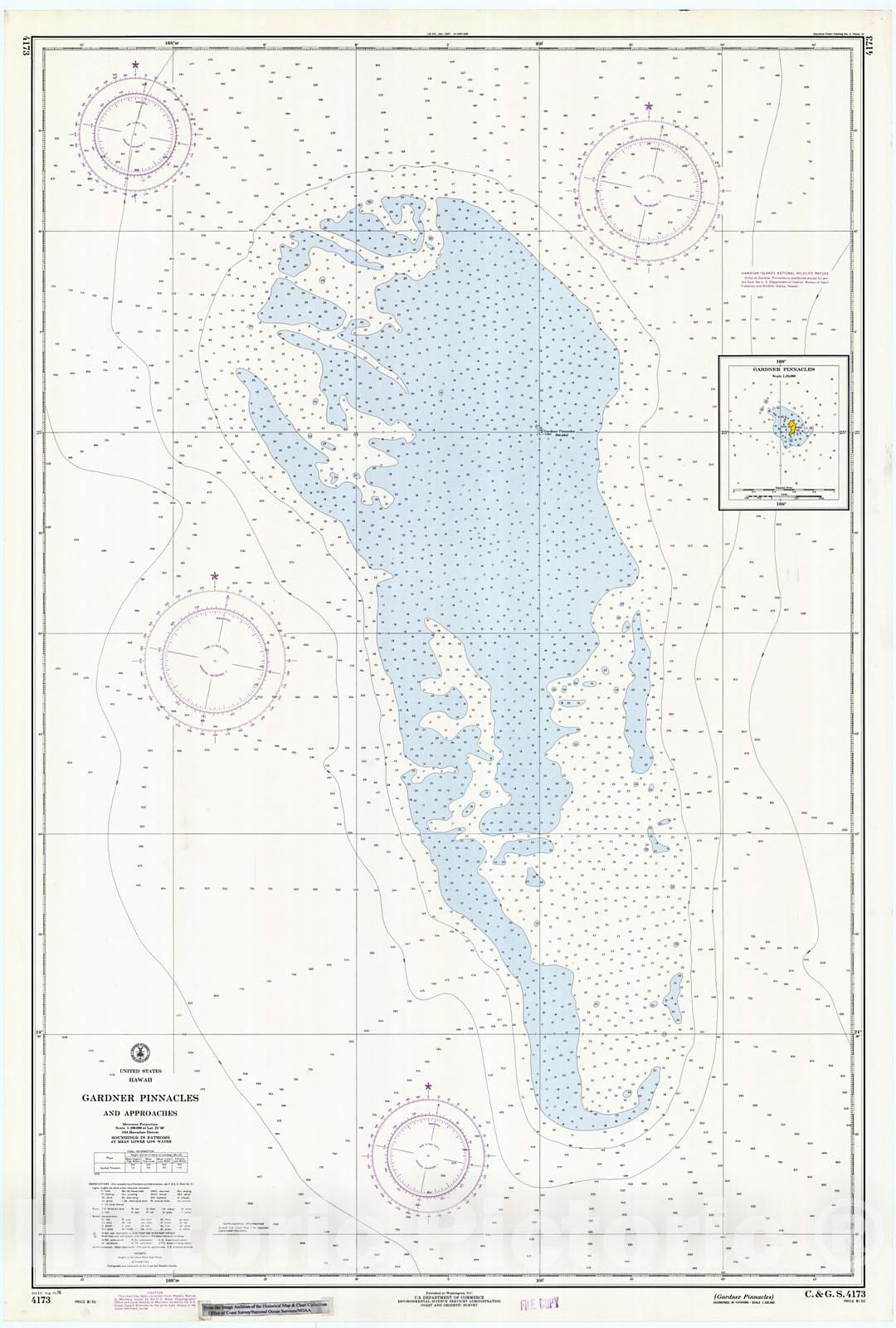 Historic Nautical Map - Gardner Pinnacles, 1970 NOAA Chart - Hawaii (HI) - Vintage Wall Art