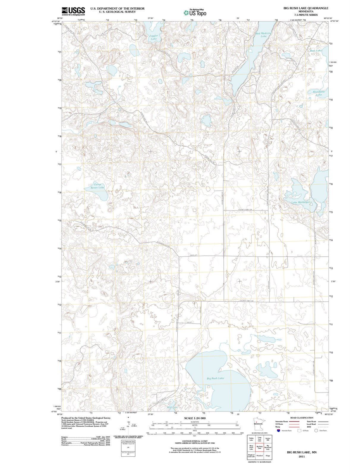 2011 Big Rush Lake, MN - Minnesota - USGS Topographic Map